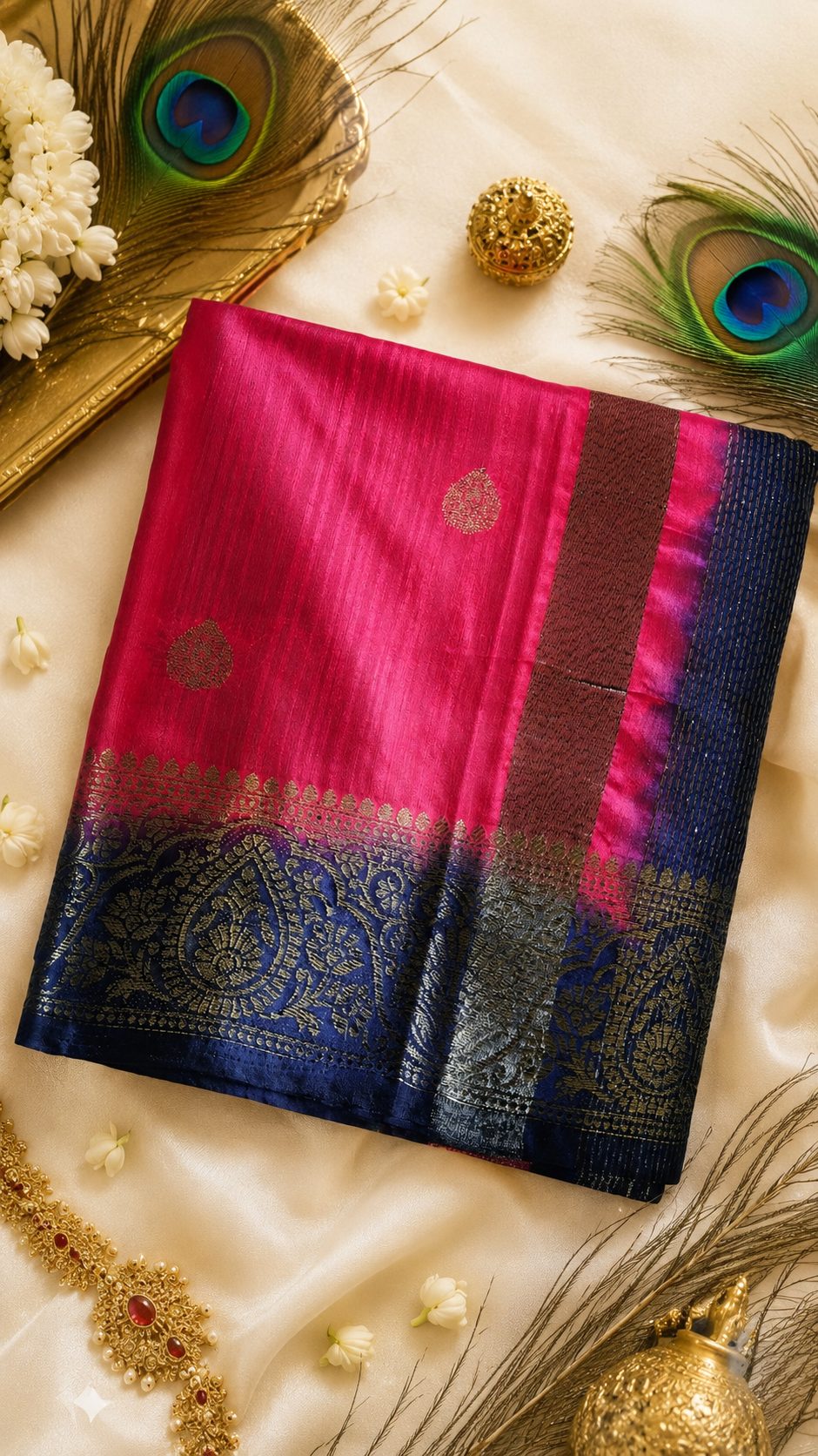 Rani Pink & Navy Blue Jute Silk alternate view