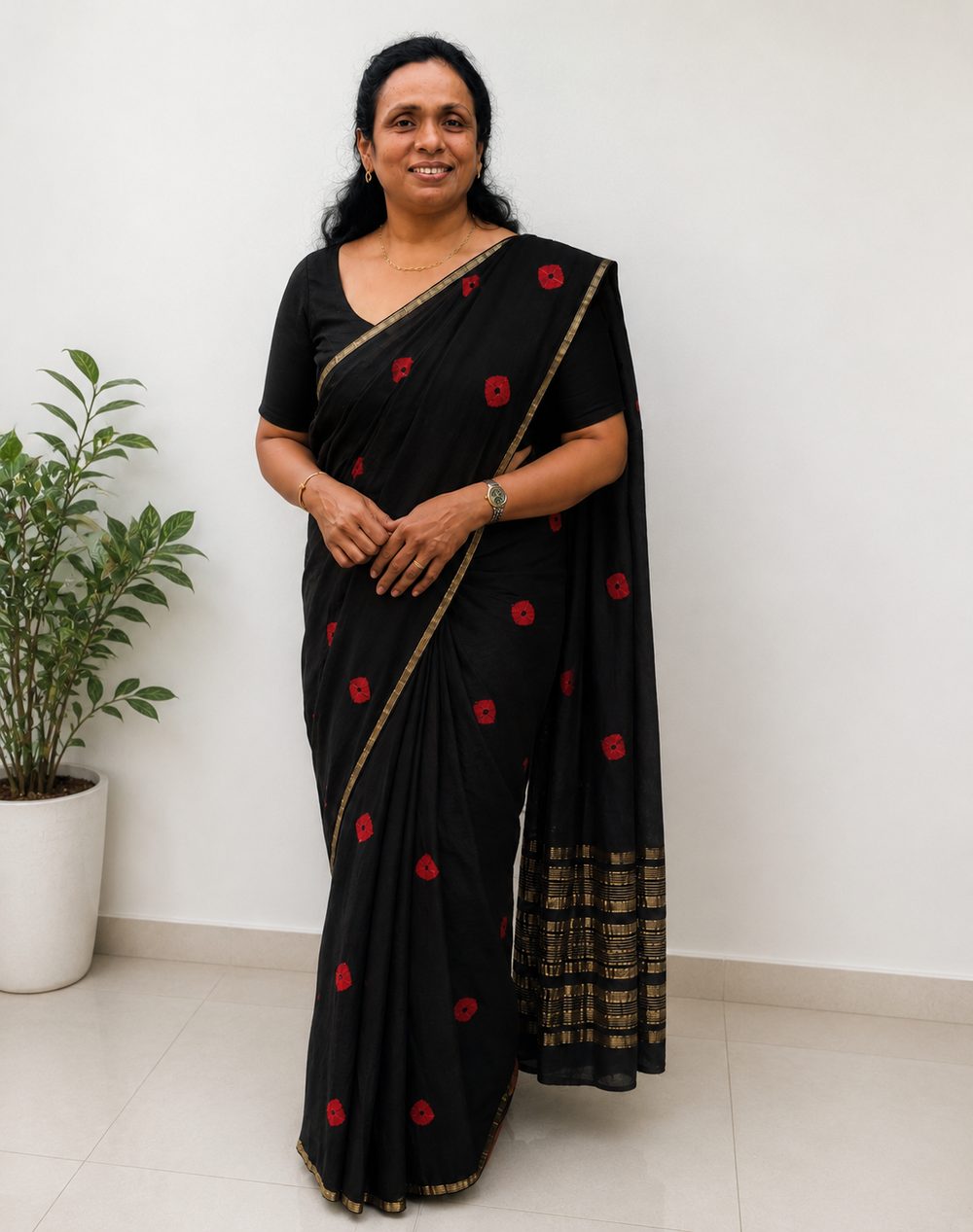 Black & Red Dola Silk — Dola Silk saree by Aluna Weaves
