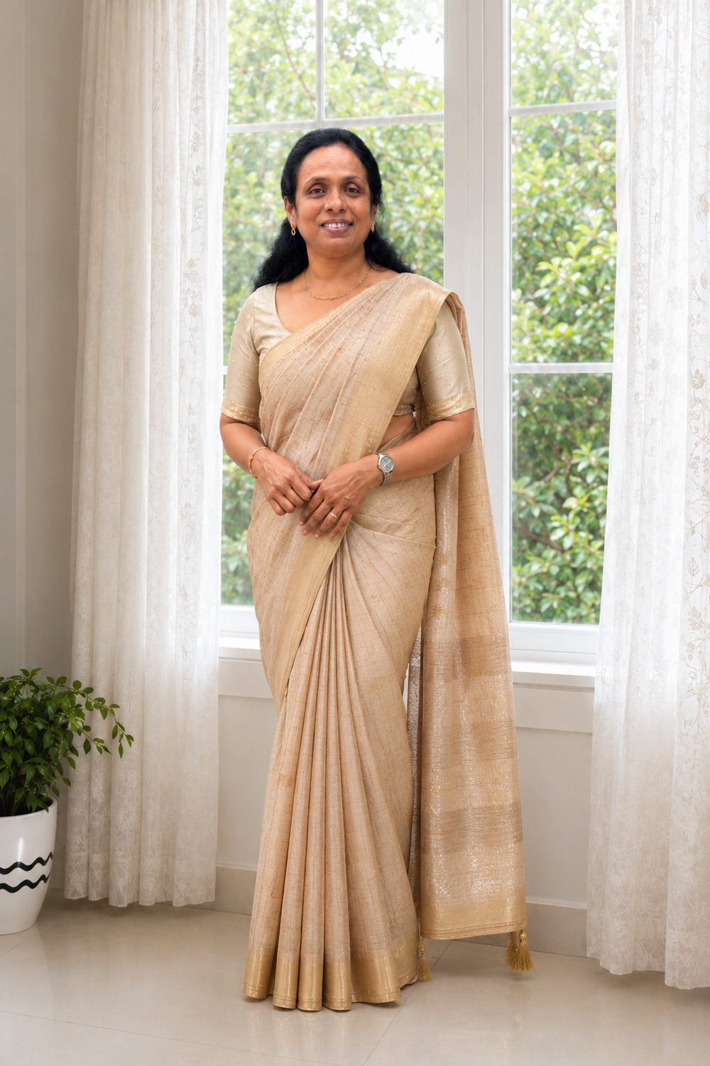 Champagne Gold Tissue — Tissue Silk saree by Aluna Weaves