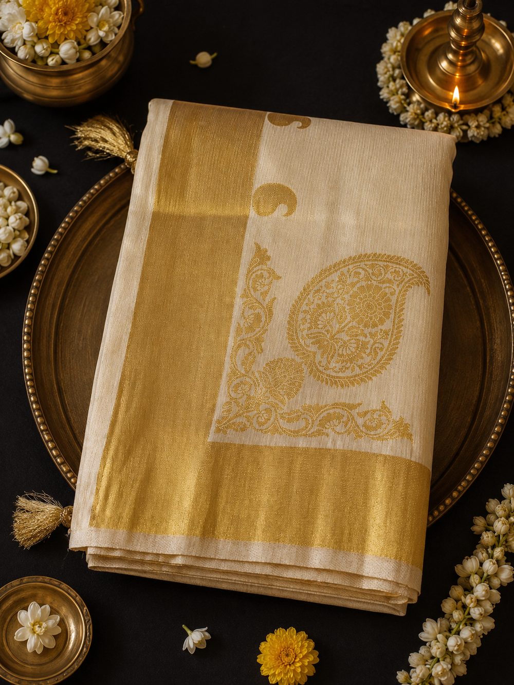 White & Golden Kerala Cotton alternate view
