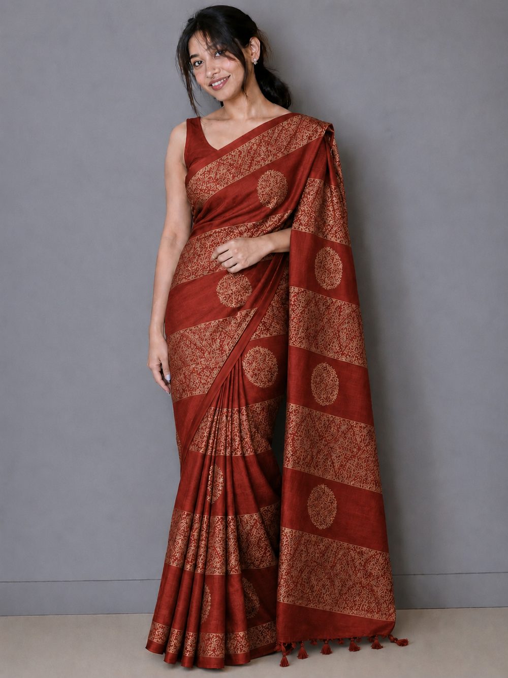 Burnt Orange Tussar — Soft Tussar Silk saree by Aluna Weaves