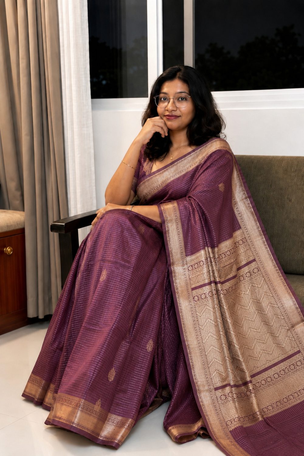 Wine-marron Red Kathan Silk — Kathan Silk saree by Aluna Weaves
