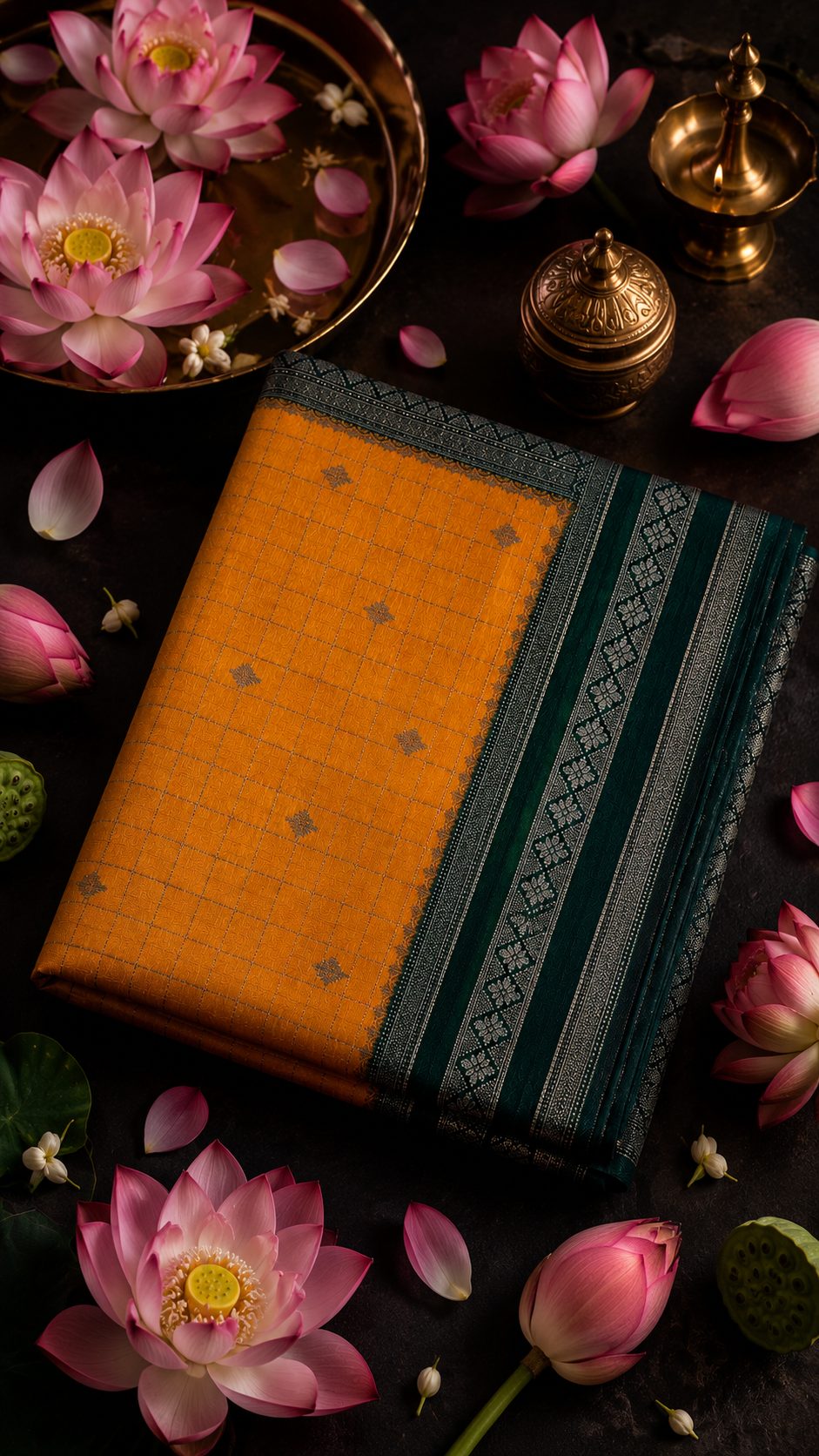 Turmeric Yellow & Deep Bottle Green Soft Silk alternate view