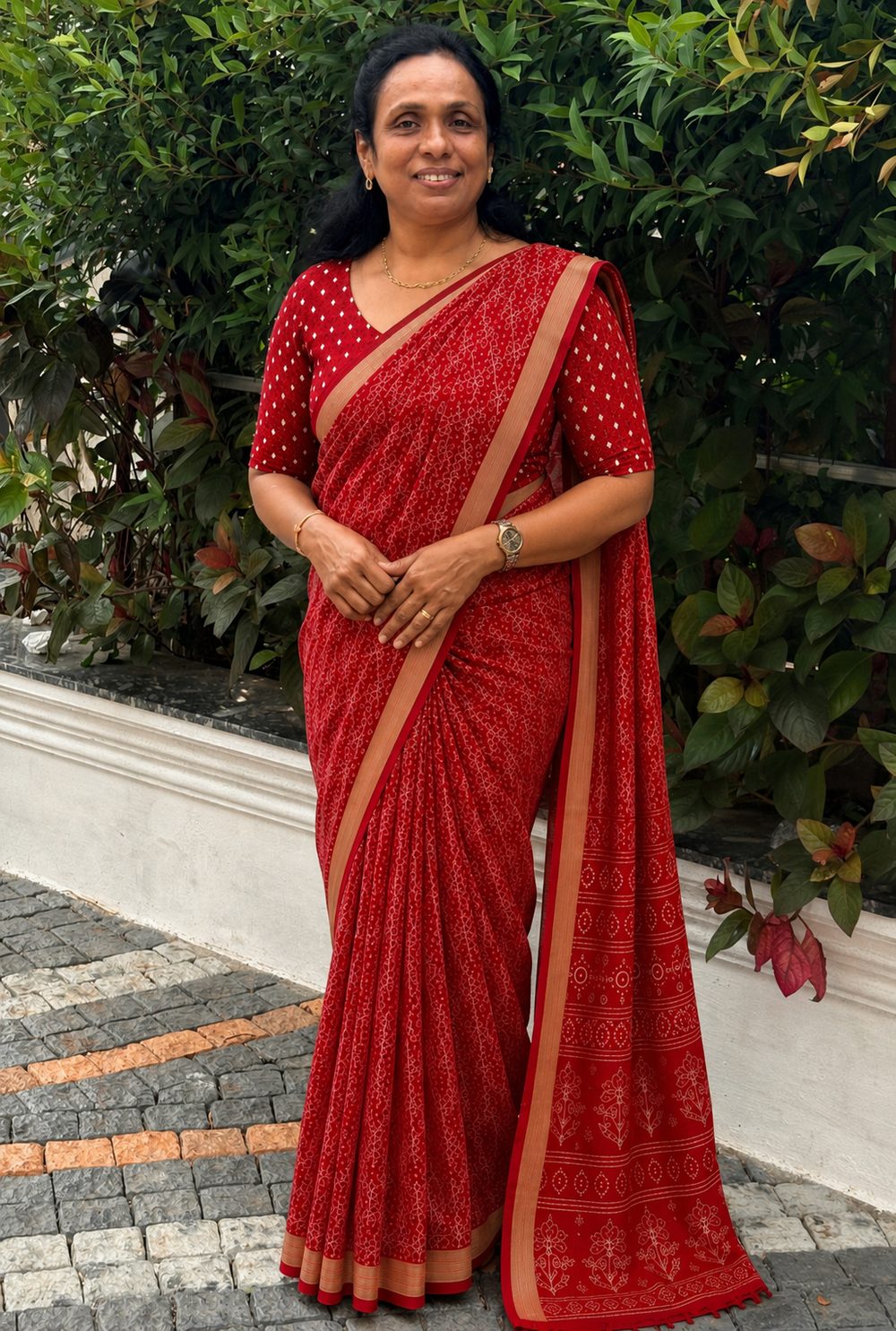 Red Printed Silk — Printed Silk saree by Aluna Weaves