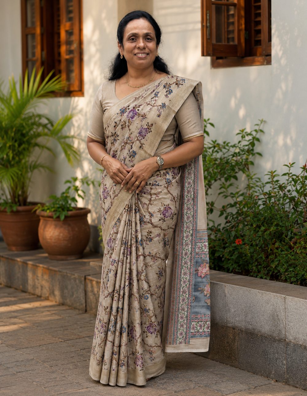 Beige Linen — Linen Blend saree by Aluna Weaves