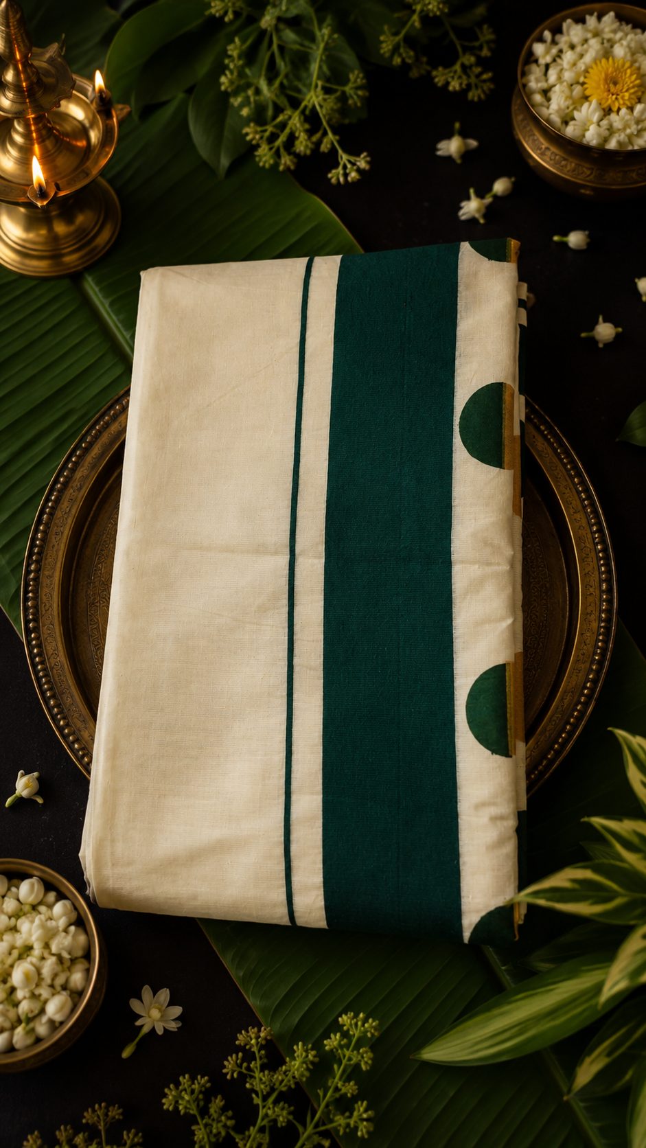 White & Deep Bottle Green Linen alternate view
