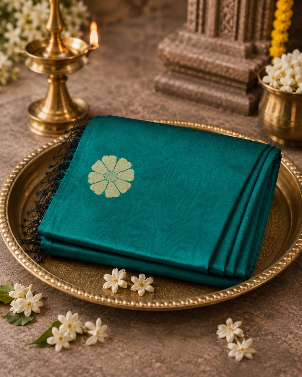 Teal Blue Semi Chanderi — Semi Chanderi saree by Aluna Weaves