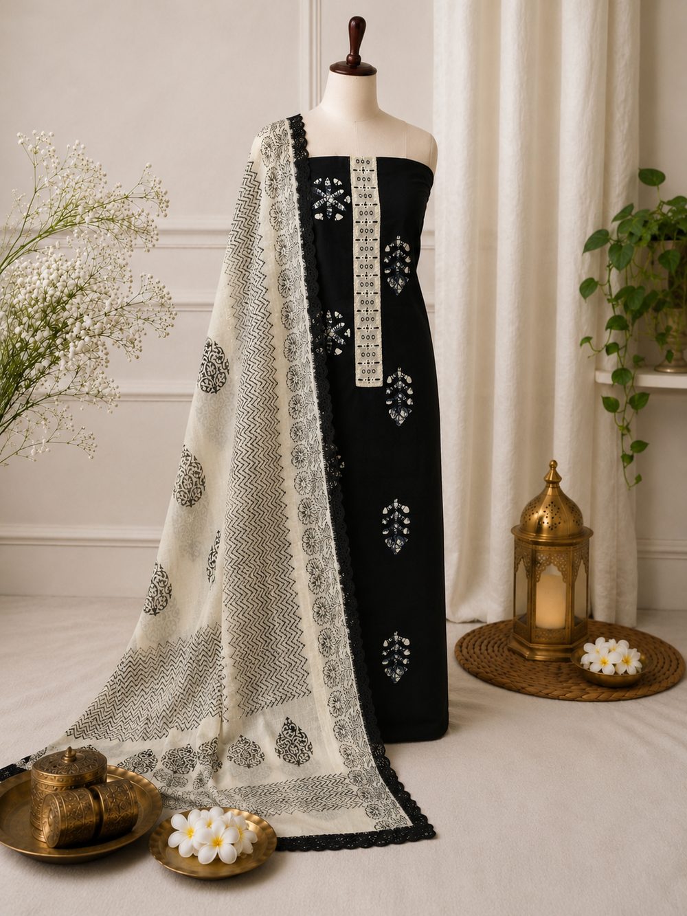 Black Cotton — Cotton Fabric churidhar material by Aluna Weaves