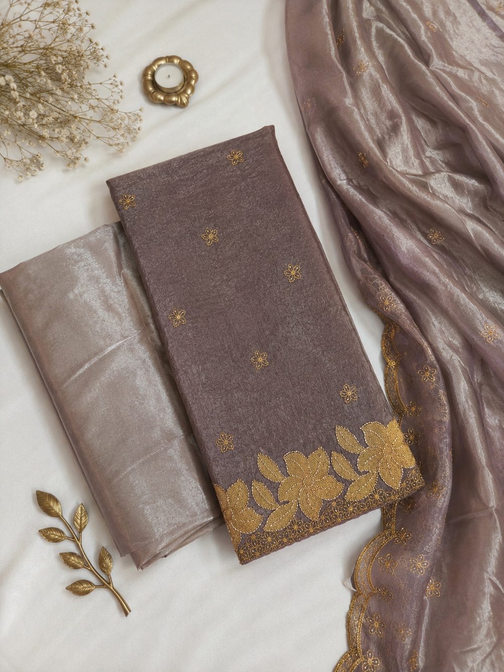 Dusty Mauve Purple Crush Tissue — Crush Tissue Fabric churidhar material by Aluna Weaves