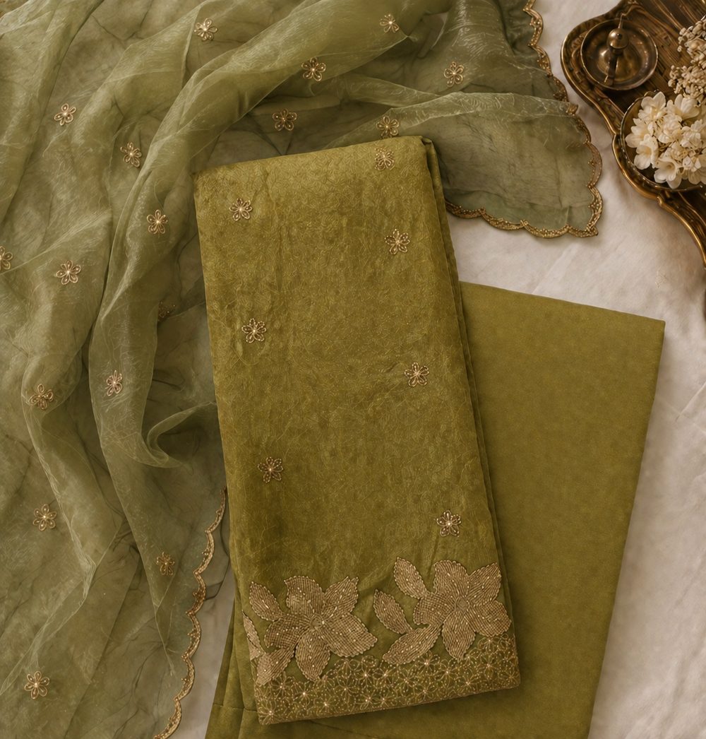 Brass Yellow Crush Tissue — Crush Tissue Fabric churidhar material by Aluna Weaves