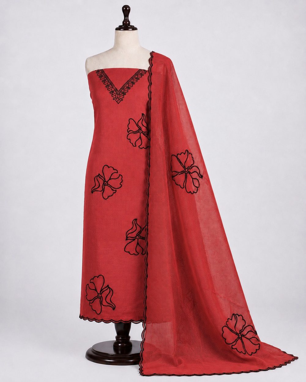 Red Mul Chanderi — Mul Chanderi churidhar material by Aluna Weaves