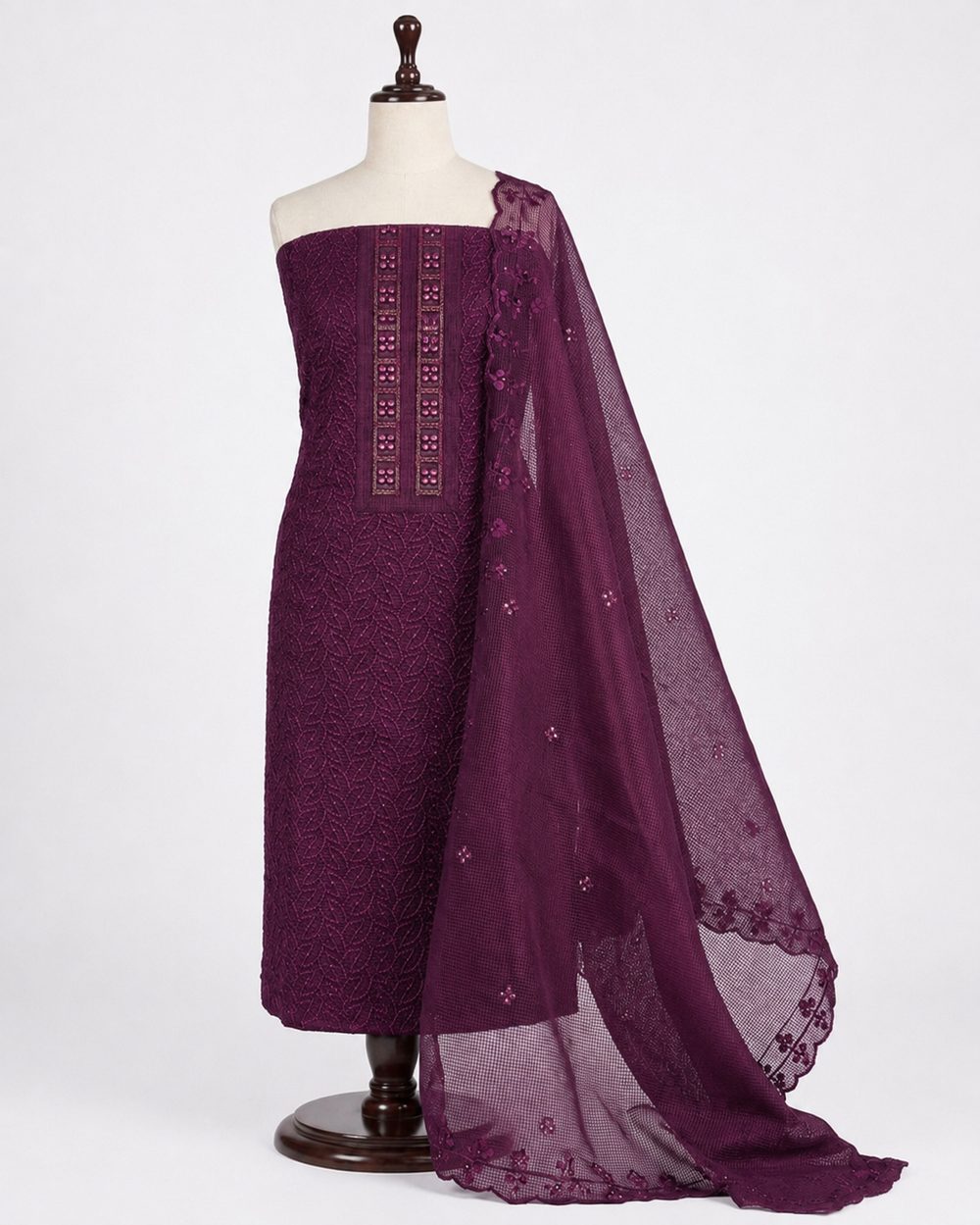 Dark Plum Net Cotta — Net Cotta churidhar material by Aluna Weaves