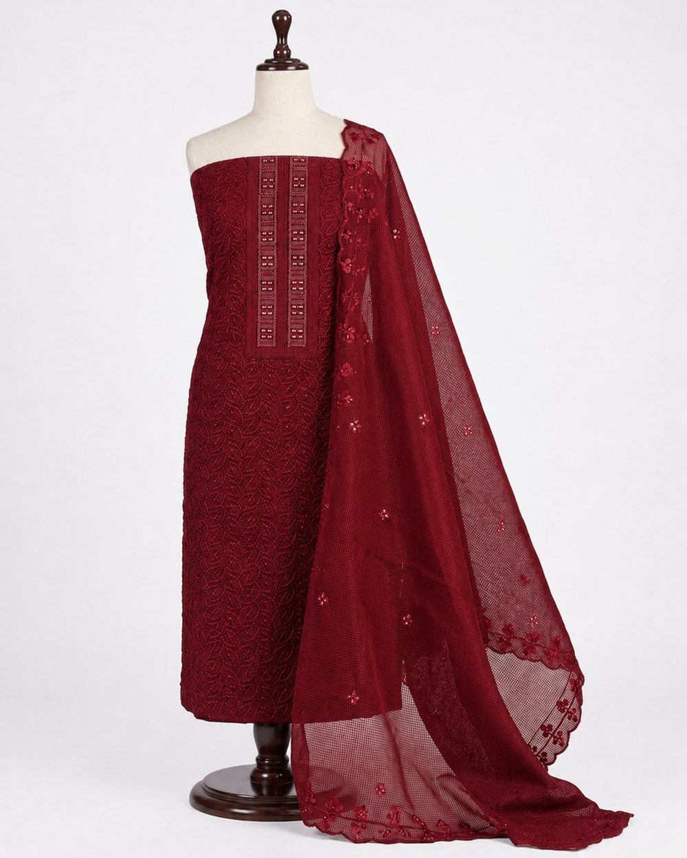 Red Net Cotta — Net Cotta churidhar material by Aluna Weaves