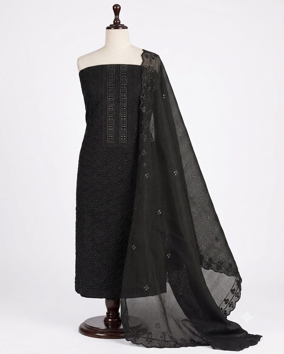 Black Net Cotta — Net Cotta churidhar material by Aluna Weaves