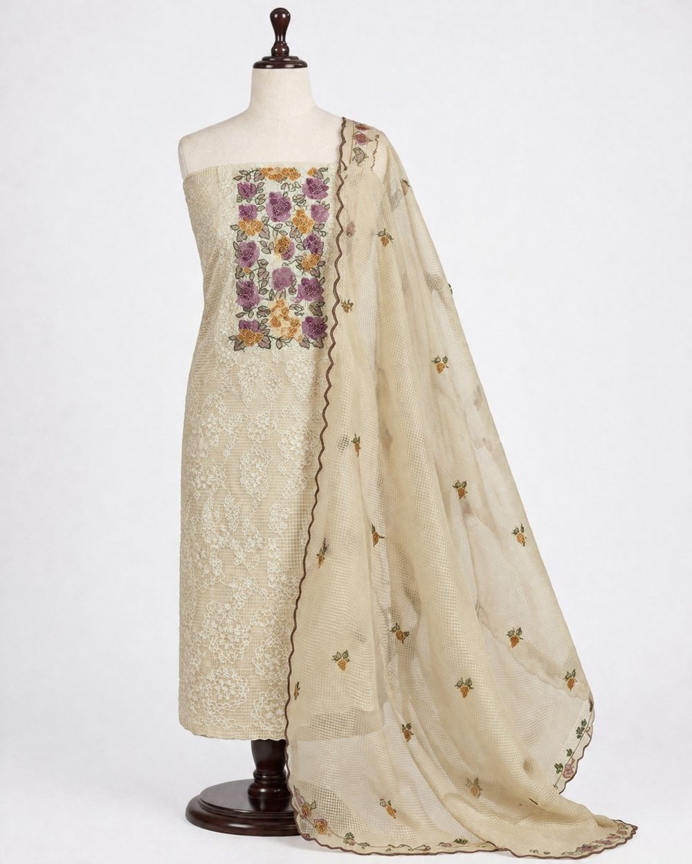 Ivory White Net Cotta — Net Cotta churidhar material by Aluna Weaves